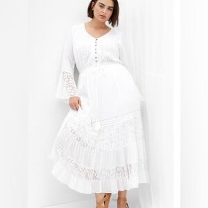 City Chic - Tisha Lace Ling Sleeve Maxi Dress - Ivory